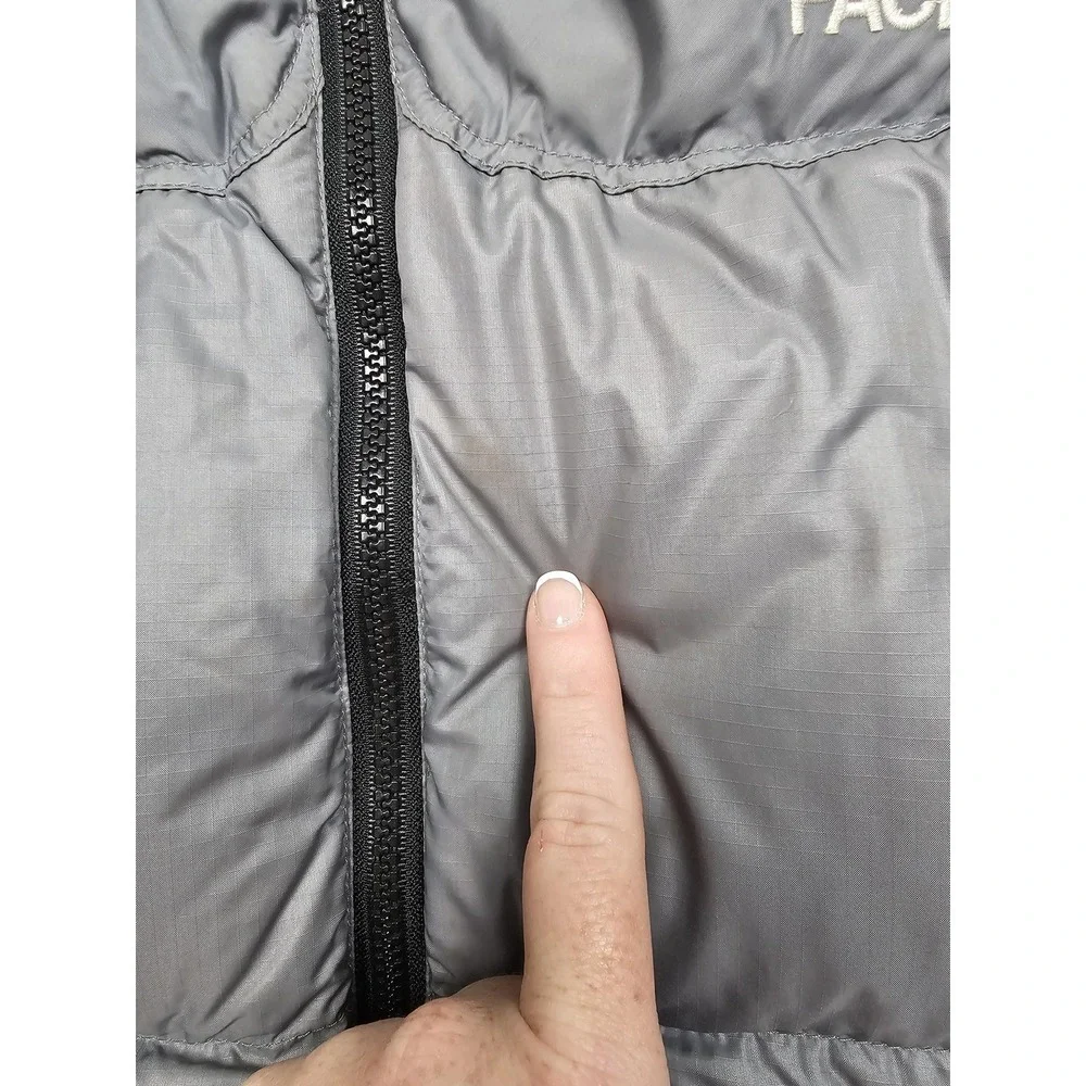 The North Face Vest Mens XL Gray 700 Goose Down Nuptse Puffer Hooded Full Zip